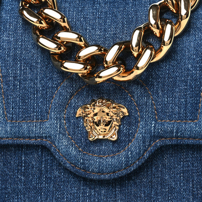 Versace Denim La Medusa Chain Shoulder Bag Navy Blue 7 of 9