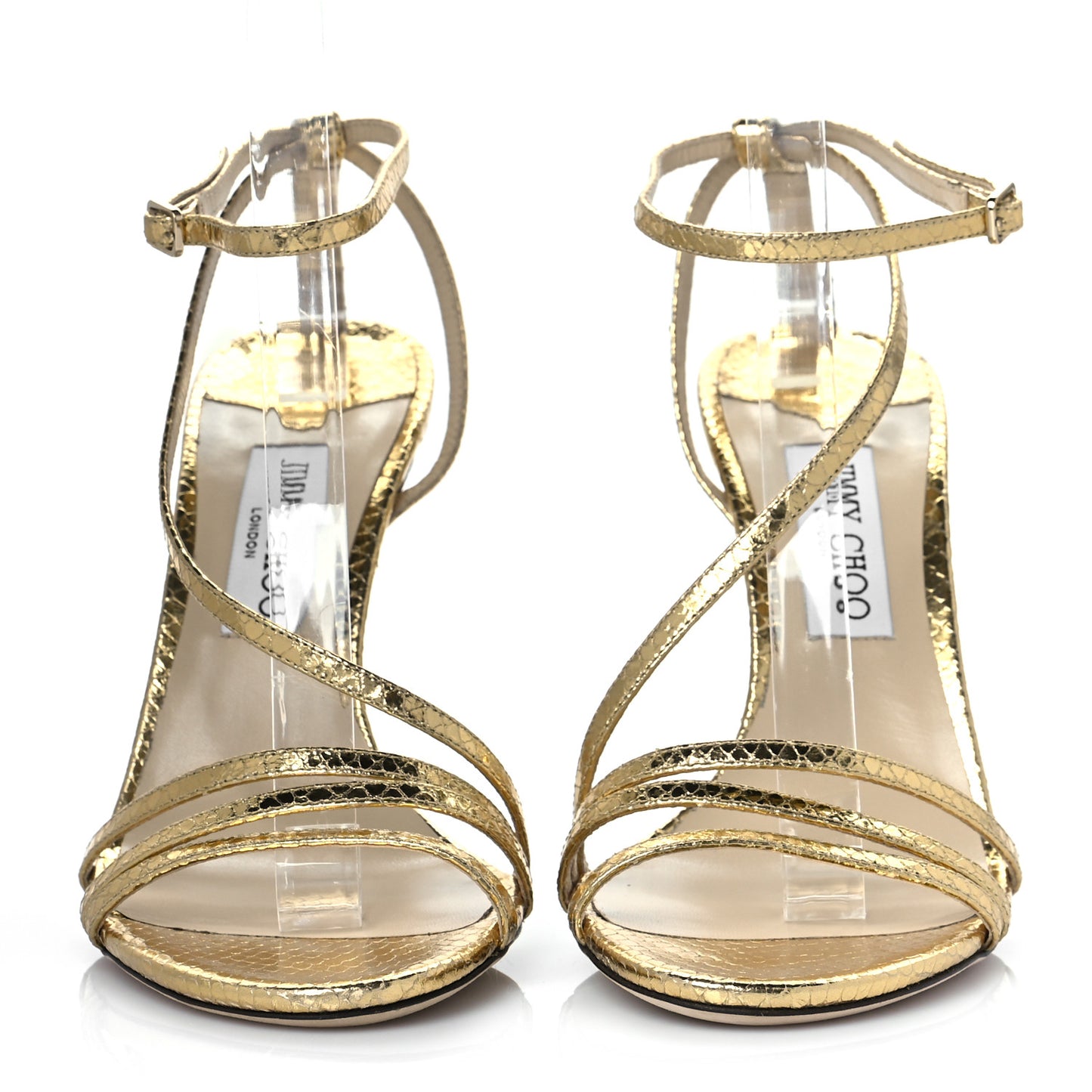 Snakeskin Embossed Tesca 100 Sandals 41 Gold