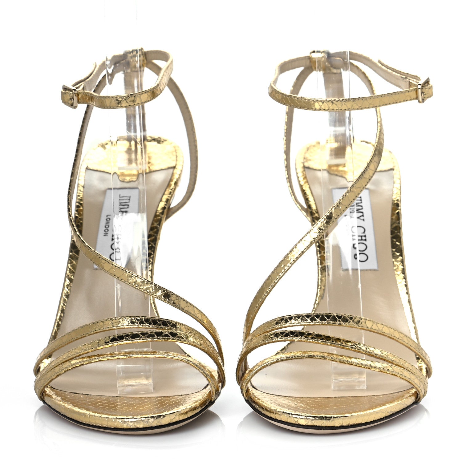Jimmy Choo Snakeskin Embossed Tesca 100 Sandals 41 Gold 2 of 12