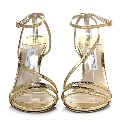 Jimmy Choo Snakeskin Embossed Tesca 100 Sandals 41 Gold 2 of 12