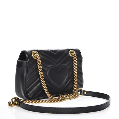 Gucci Calfskin Matelasse Mini GG Marmont Shoulder Bag Black 3 of 9