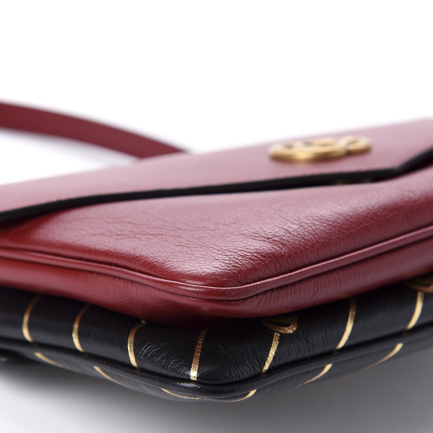 Gucci Calfskin Diagonal GG Medium Thiara Double Envelope Shoulder Bag Black Red 7 of 11