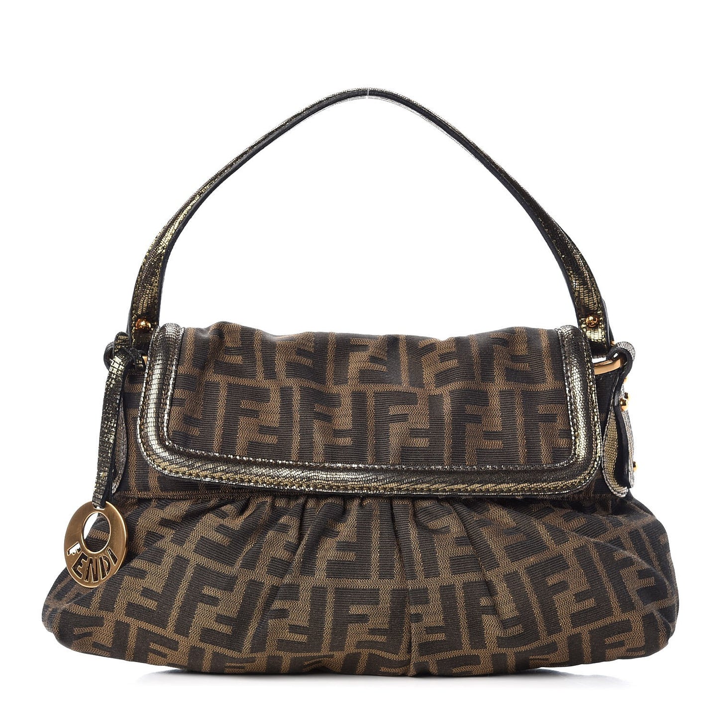 Zucca Calfskin Lizard Embossed Small Chef Shoulder Bag Tobacco