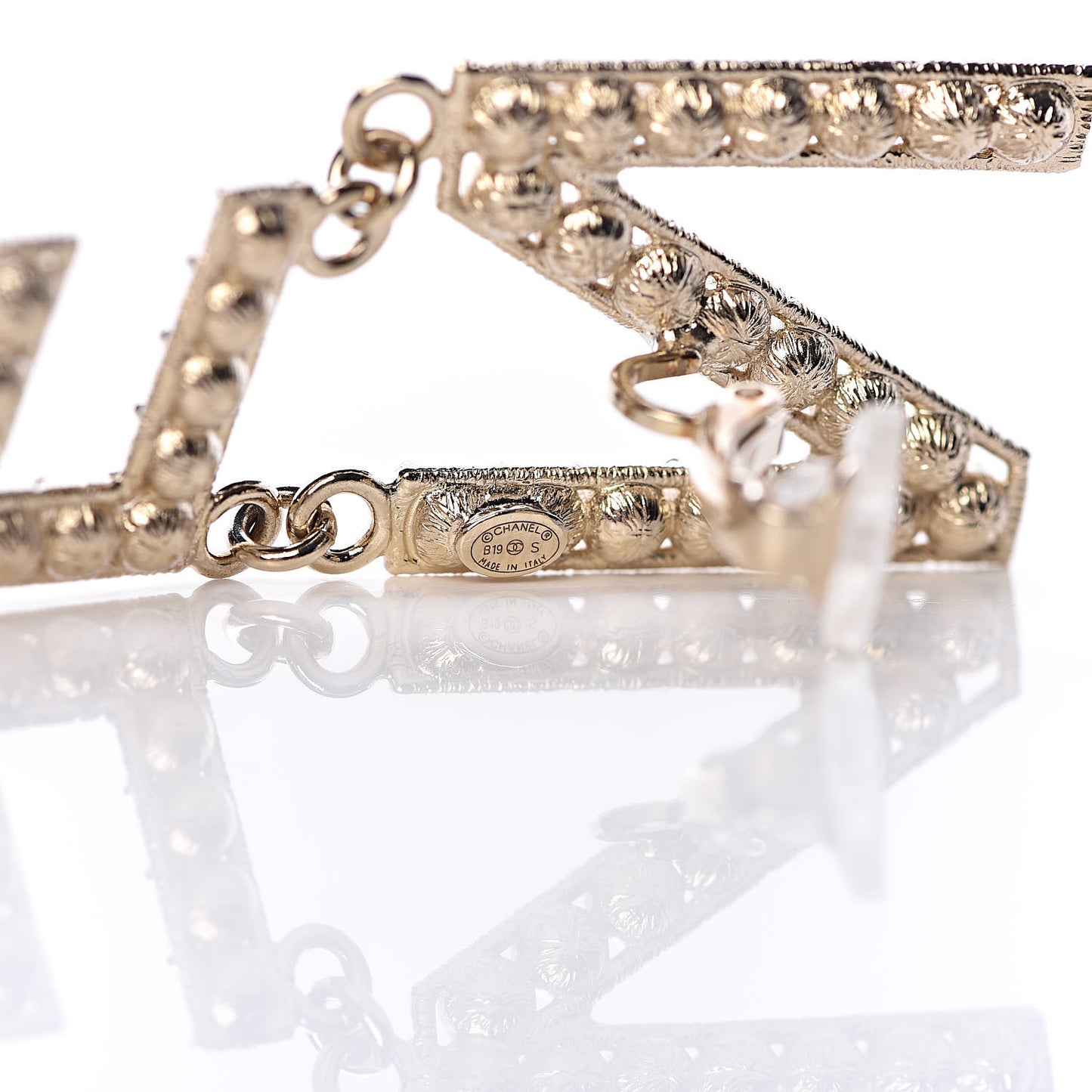 Crystal Cha-Nel Logo Drop Clip On Earrings Gold