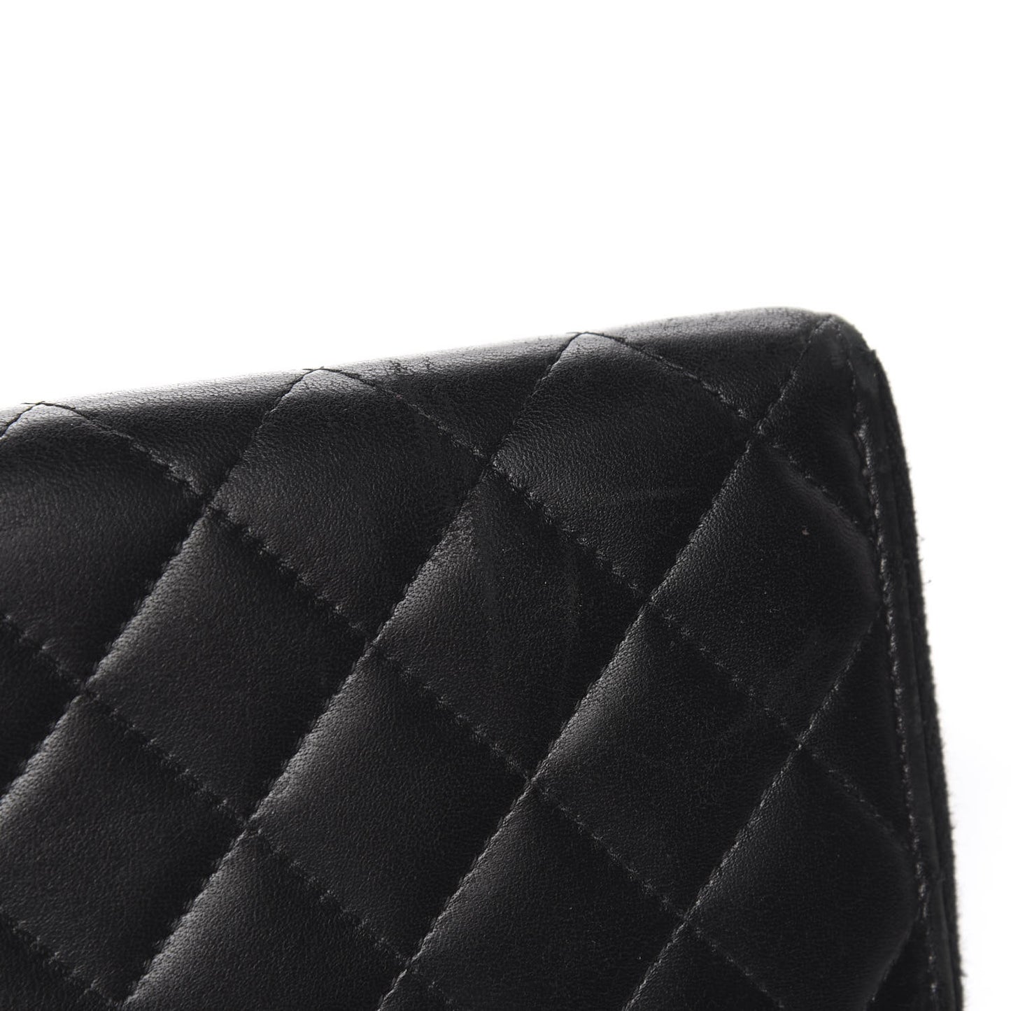 Lambskin Quilted Large Gusset Zip Around Wallet Black