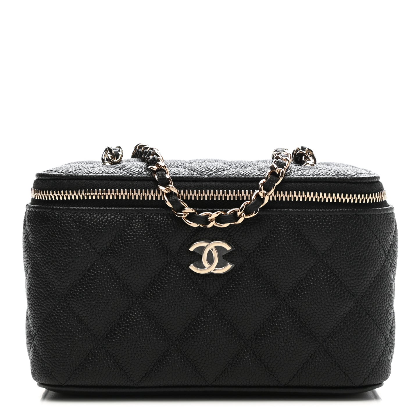 Caviar Quilted Small Tiny CC Vanity Case With Chain Black
