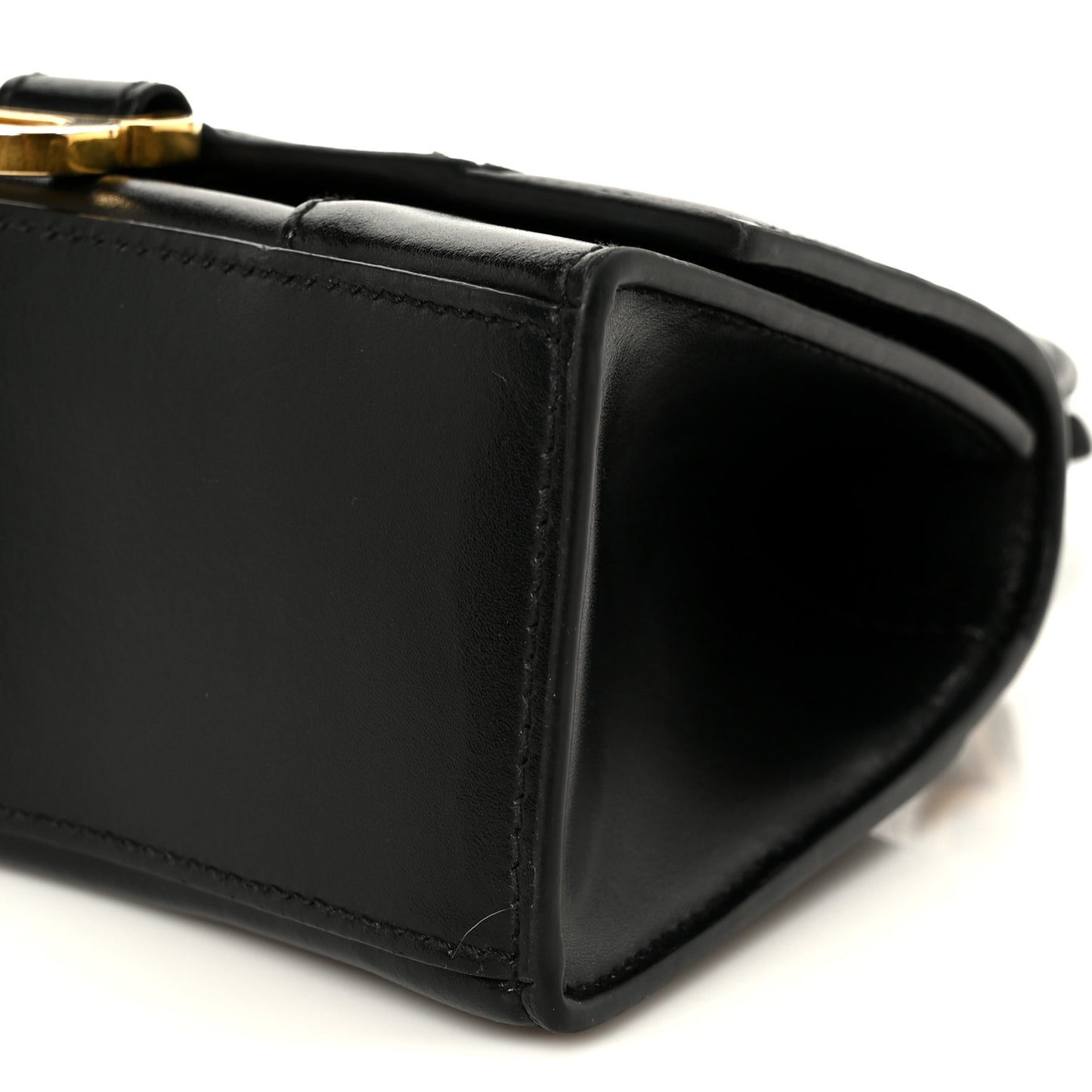 Shiny Box Calfskin Hourglass Top Handle Bag XS Black
