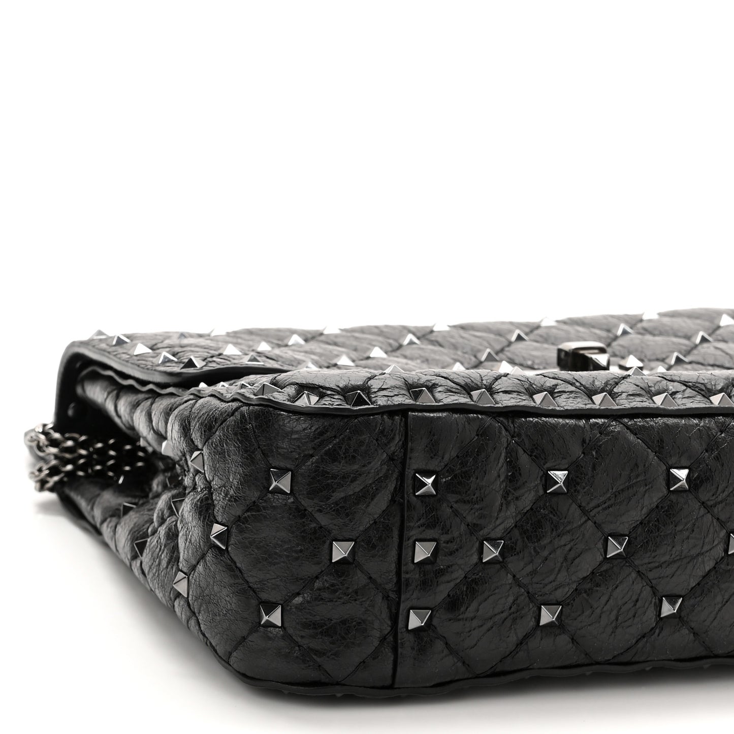 Craquele Nappa Medium Rockstud Spike Shoulder Bag Black