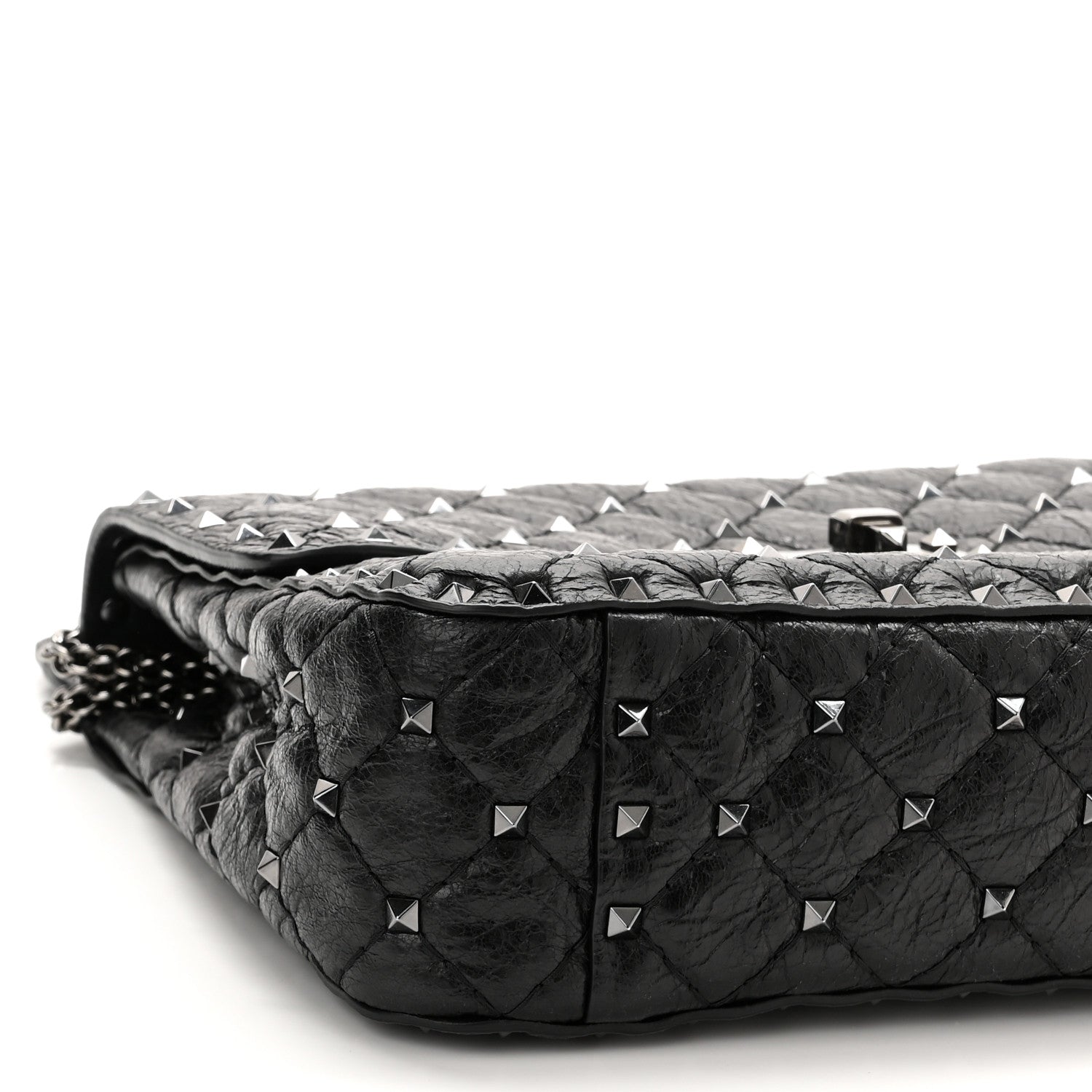 Valentino Garavani Craquele Nappa Medium Rockstud Spike Shoulder Bag Black 8 of 9