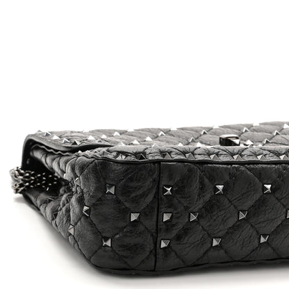 Valentino Garavani Craquele Nappa Medium Rockstud Spike Shoulder Bag Black 8 of 9