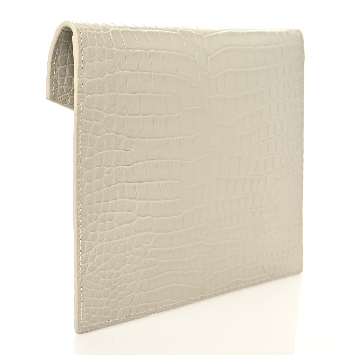 Saint Laurent Calfskin Crocodile Embossed Monogram Uptown Baby Pouch Perle 3 of 6