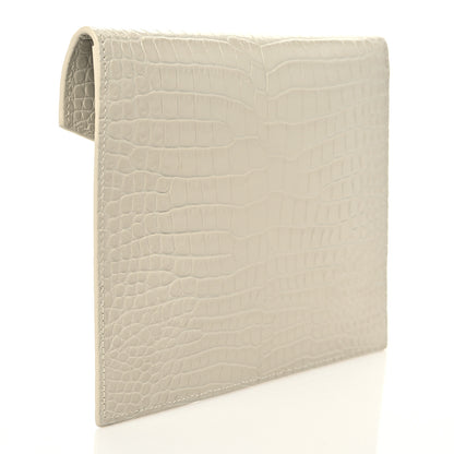 Saint Laurent Calfskin Crocodile Embossed Monogram Uptown Baby Pouch Perle 3 of 6