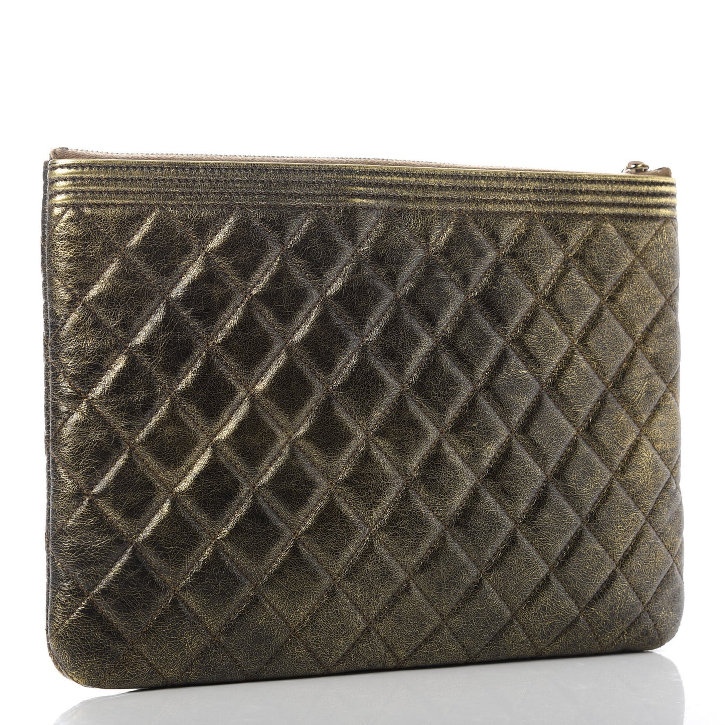 Cracked Metallic Calfskin Quilted Medium Boy Cosmetic Case Gold