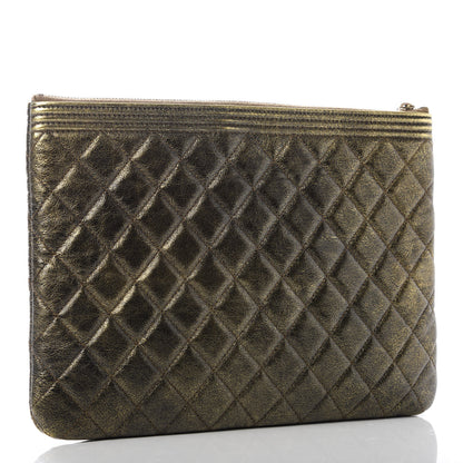 Chanel Cracked Metallic Calfskin Quilted Medium Boy Cosmetic Case Gold 2 of 9