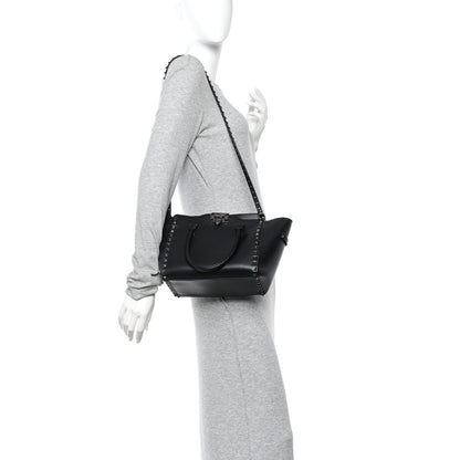 Valentino Garavani Vitello Small Rockstud Double Handle Tote Black 2 of 9