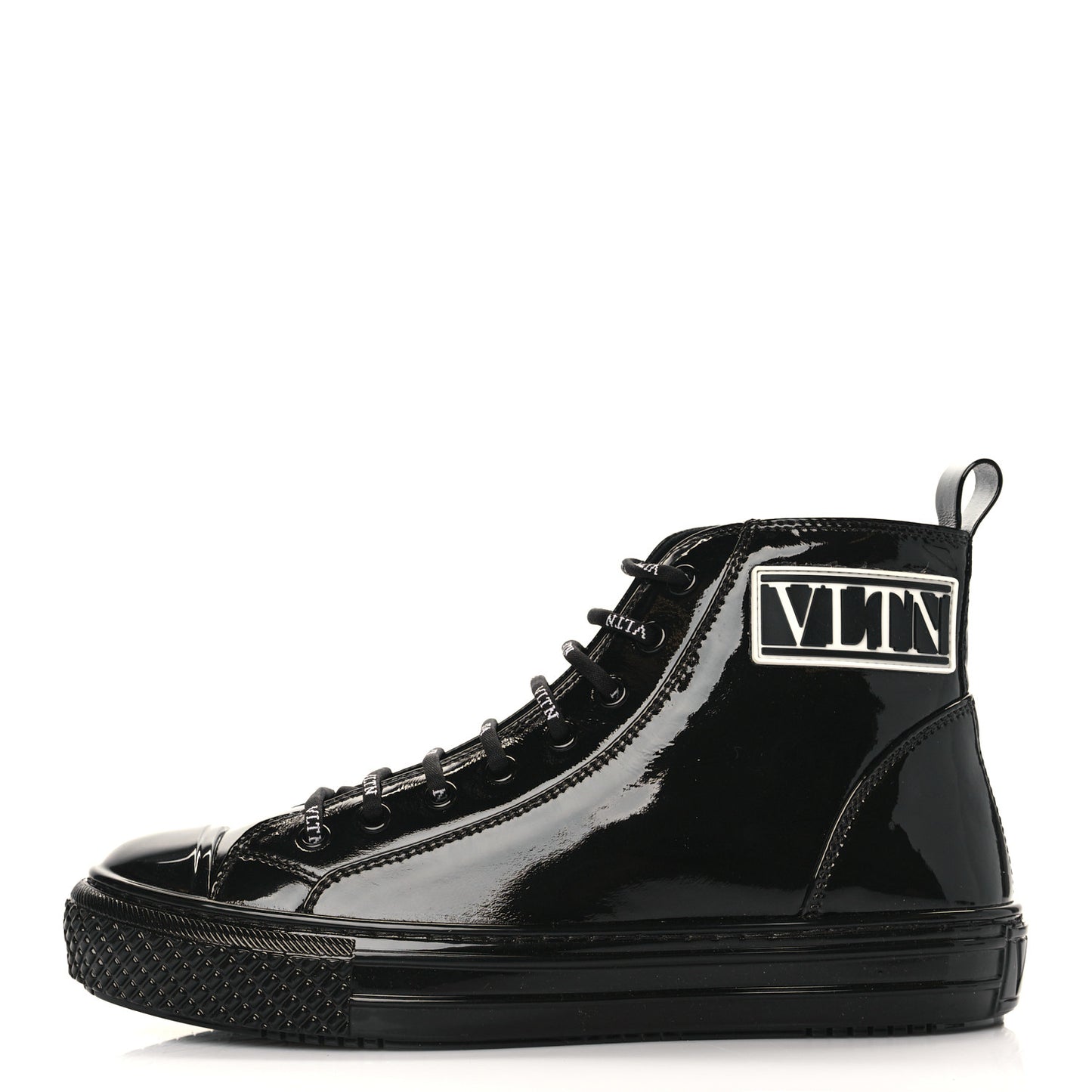 Patent Calfskin Womens VLTN High Top Sneakers 38 Black