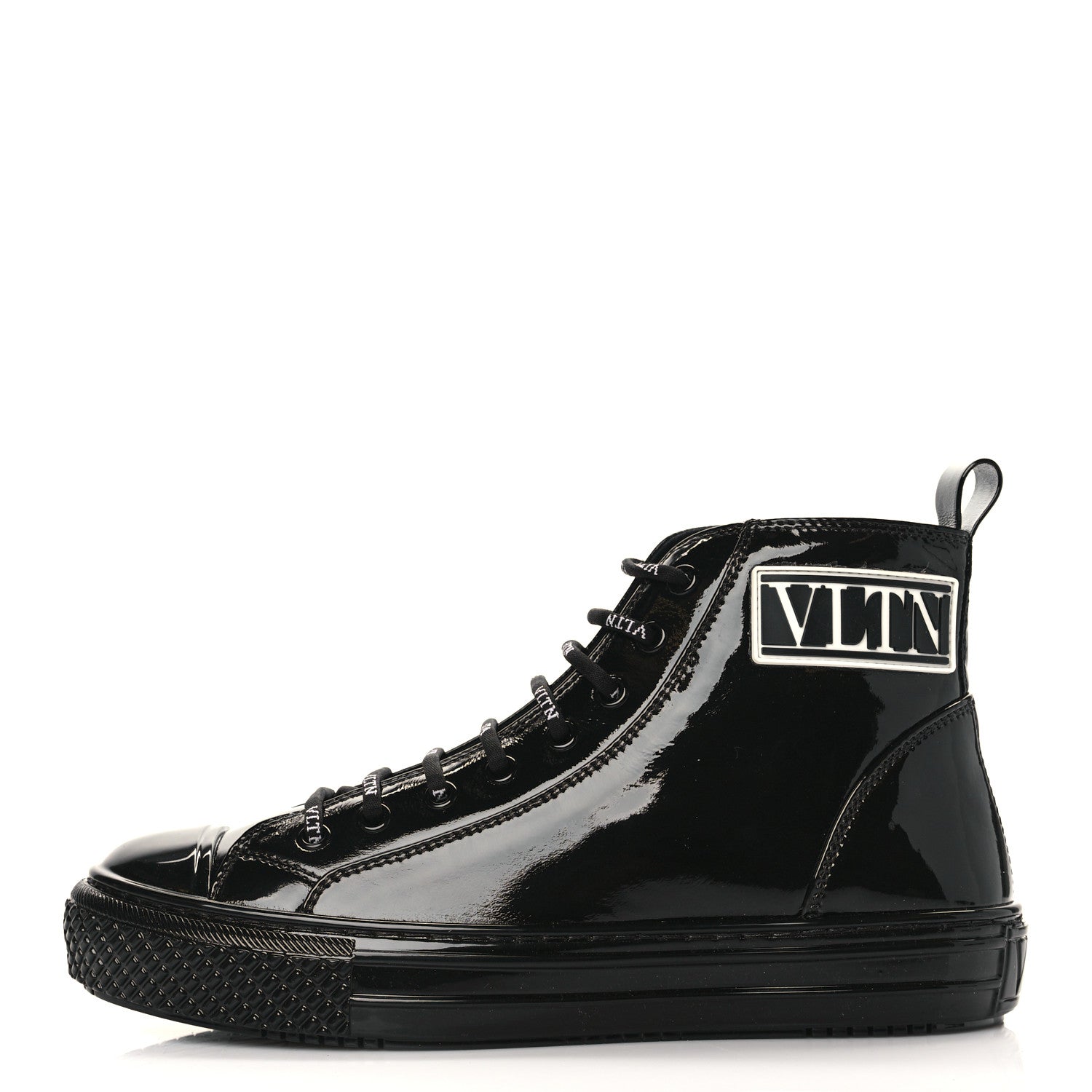 Valentino Garavani Patent Calfskin Womens VLTN High Top Sneakers 38 Black 1 of 9