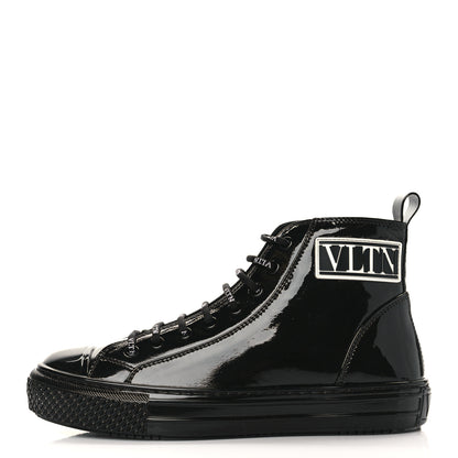 Valentino Garavani Patent Calfskin Womens VLTN High Top Sneakers 38 Black 1 of 9