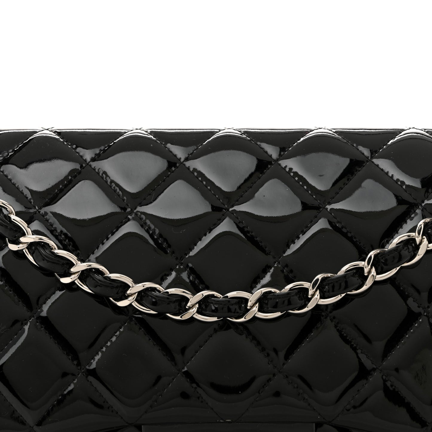 Patent Quilted Jumbo Double Flap Black