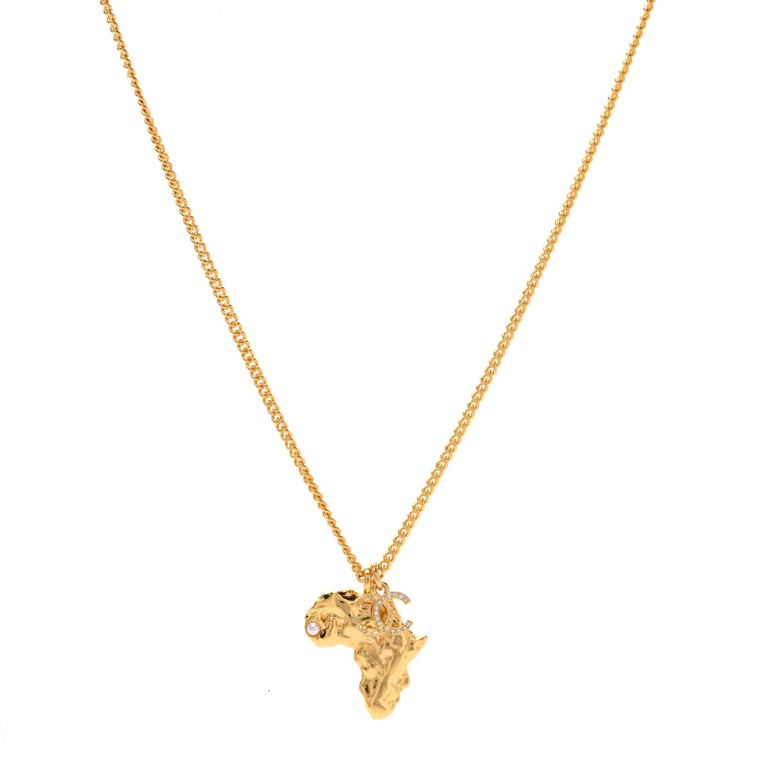 Chanel Crystal Pearl CC Africa Pendant Necklace Gold White 1 of 4