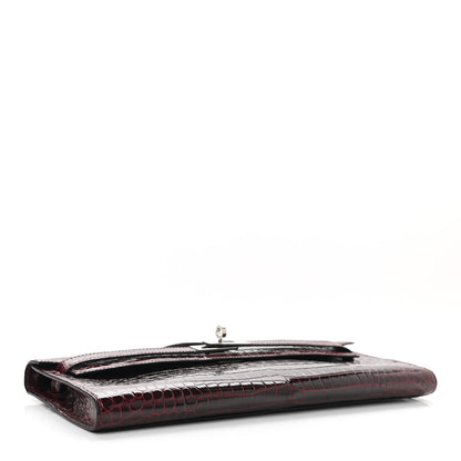 Hermes Shiny Porosus Crocodile Kelly Cut Pochette Rouge H 4 of 7