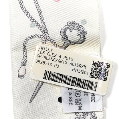 Hermes Silk Les Cles A Pois Twilly White Gris Acier 3 of 4