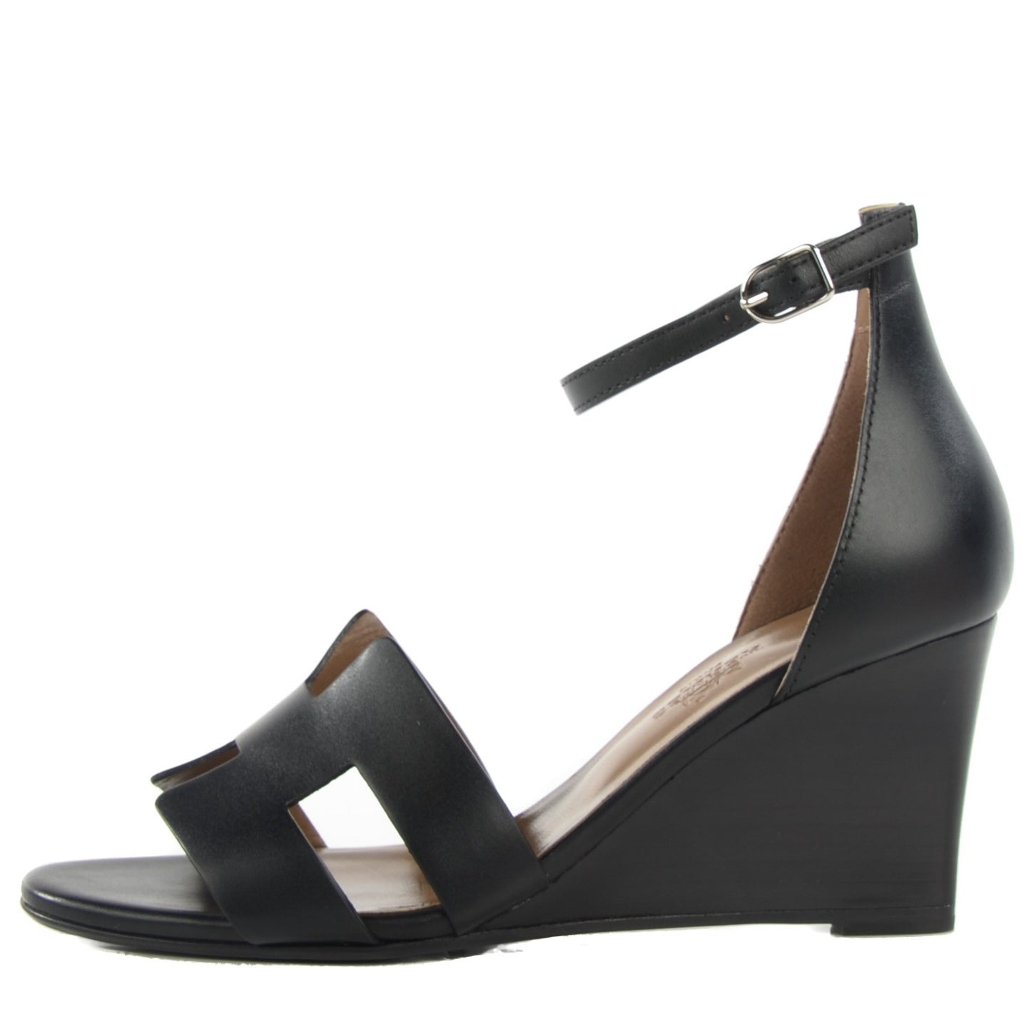 Calfskin Legend Wedge Sandals 36.5 Black