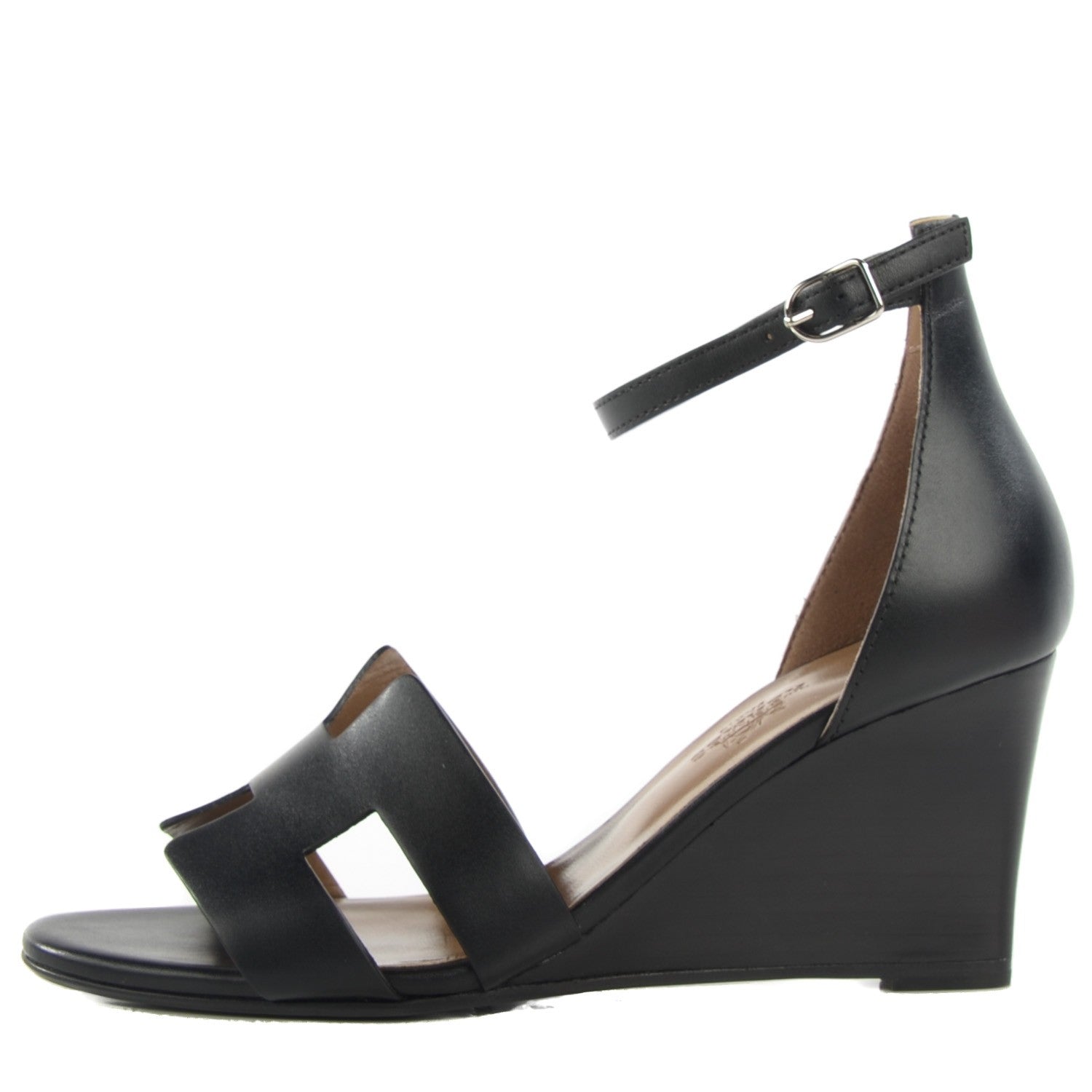 Hermes Calfskin Legend Wedge Sandals 36.5 Black 1 of 8