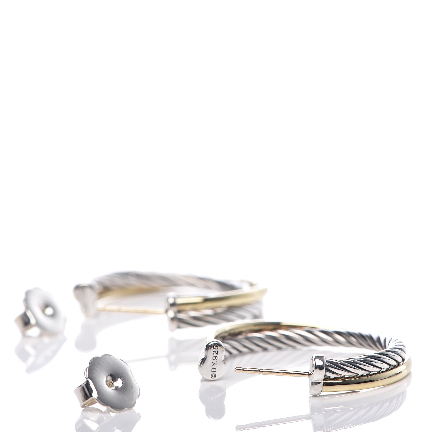 David Yurman Sterling Silver 18K Yellow Gold 31mm Crossover Cable Hoop Earrings 5 of 5