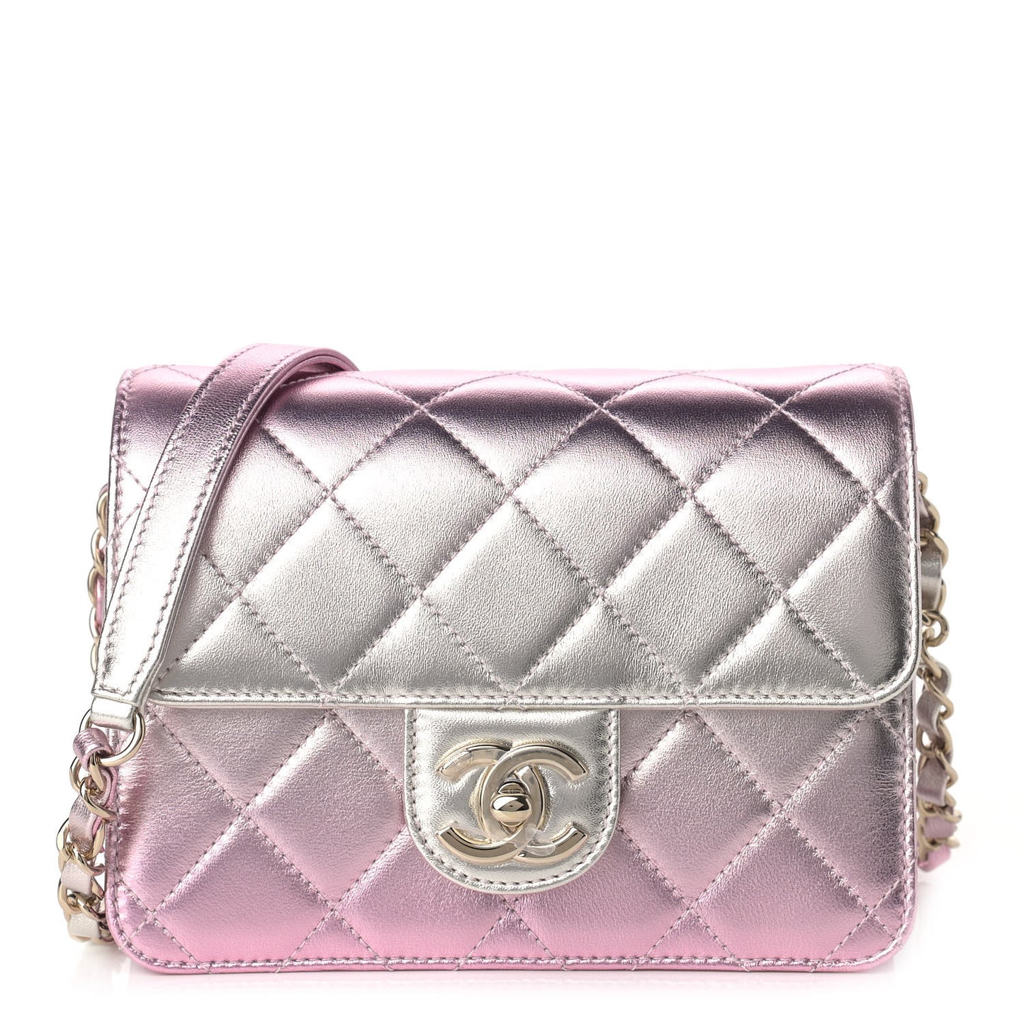 Metallic Lambskin Like A Wallet Flap Golden Pink
