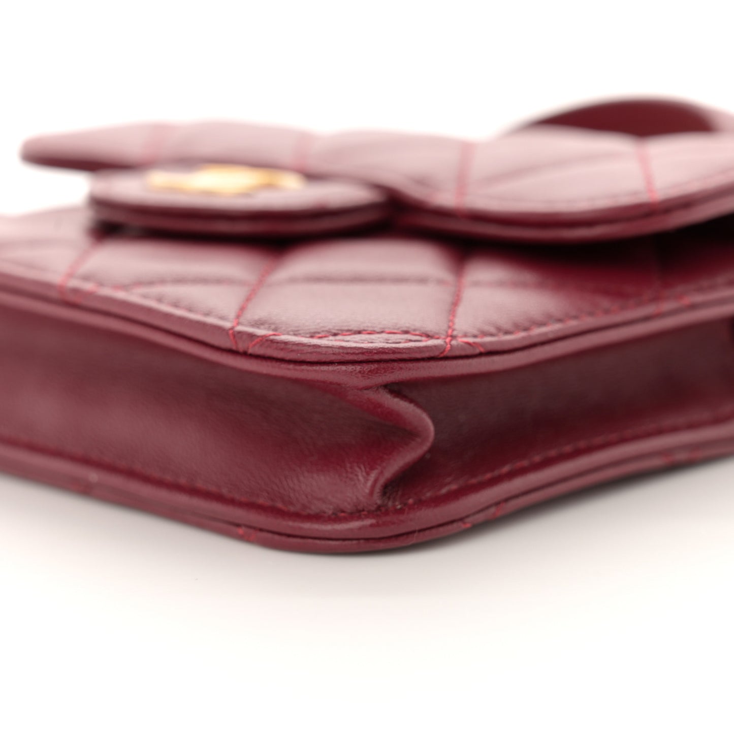 Lambskin Quilted Top Handle Flap Coin Purse With Chain Burgundy