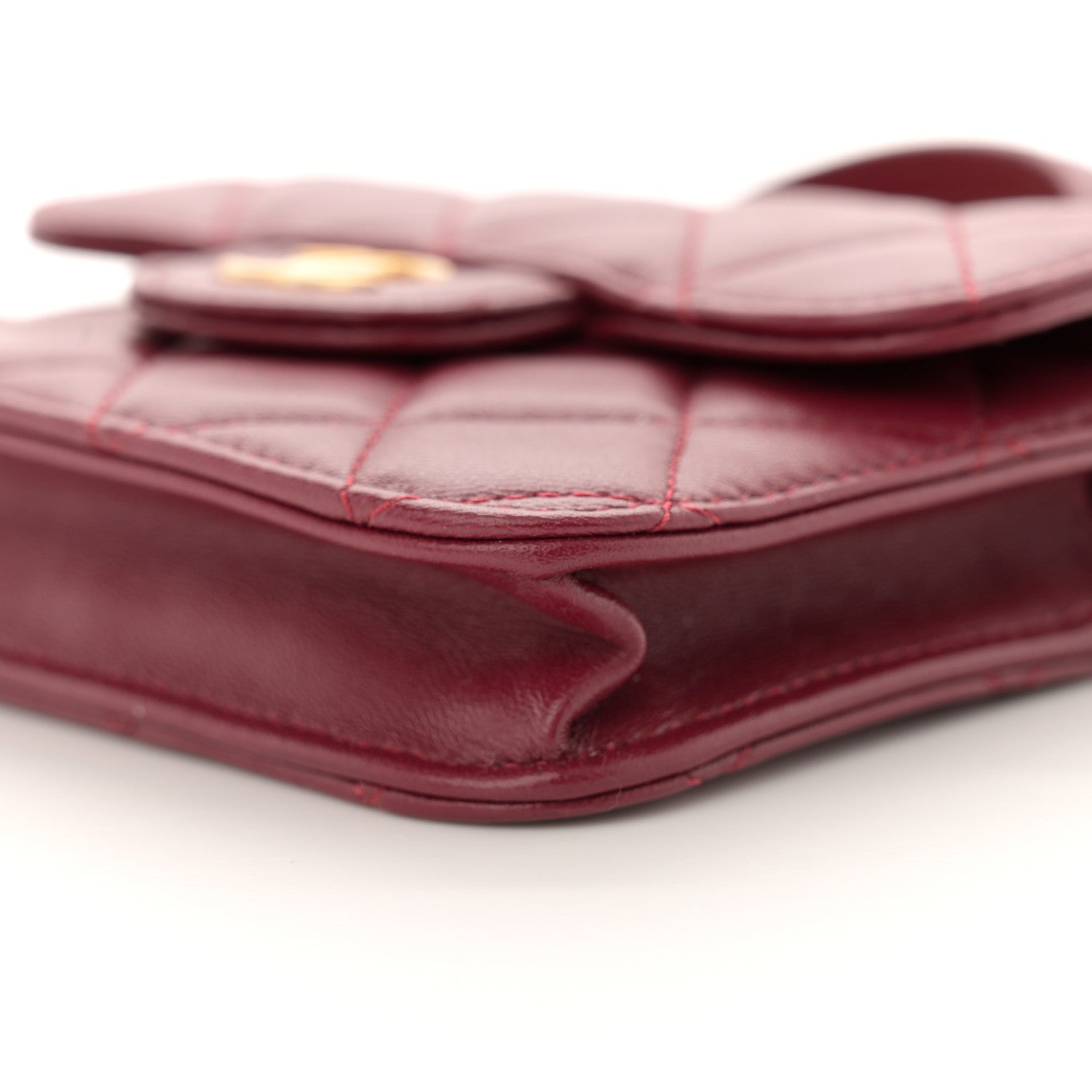 Chanel Lambskin Quilted Top Handle Flap Coin Purse With Chain Burgundy 11 of 13