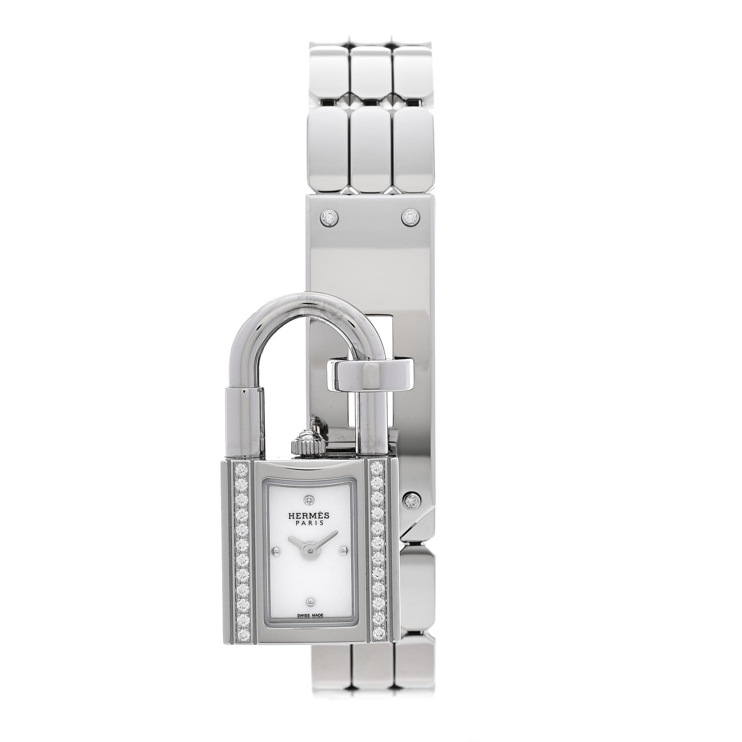 Hermes Stainless Steel Diamond 16mm Kelly Quartz Watch 1 of 8