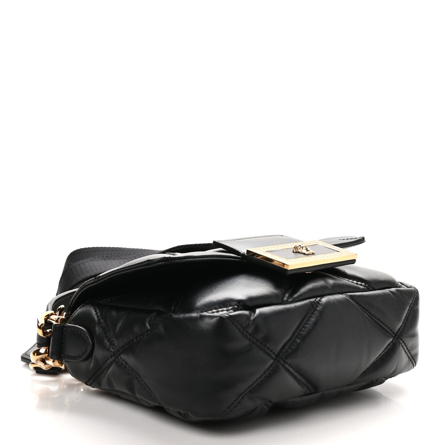 Nappa Quilted Medusa Top Handle Shoulder Bag Black