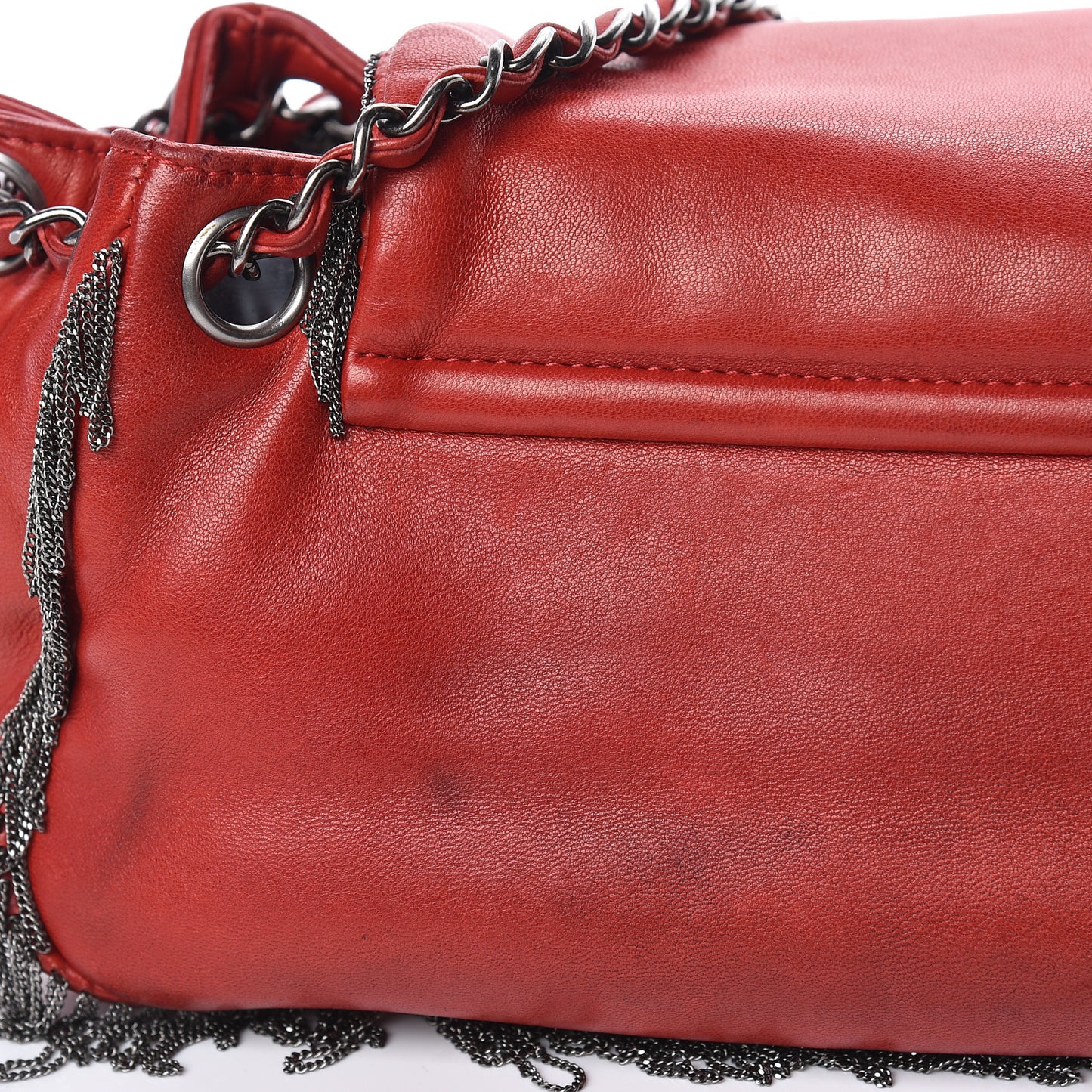 Lambskin Rock And Cabaret Chain Fringe Accordion Flap Red