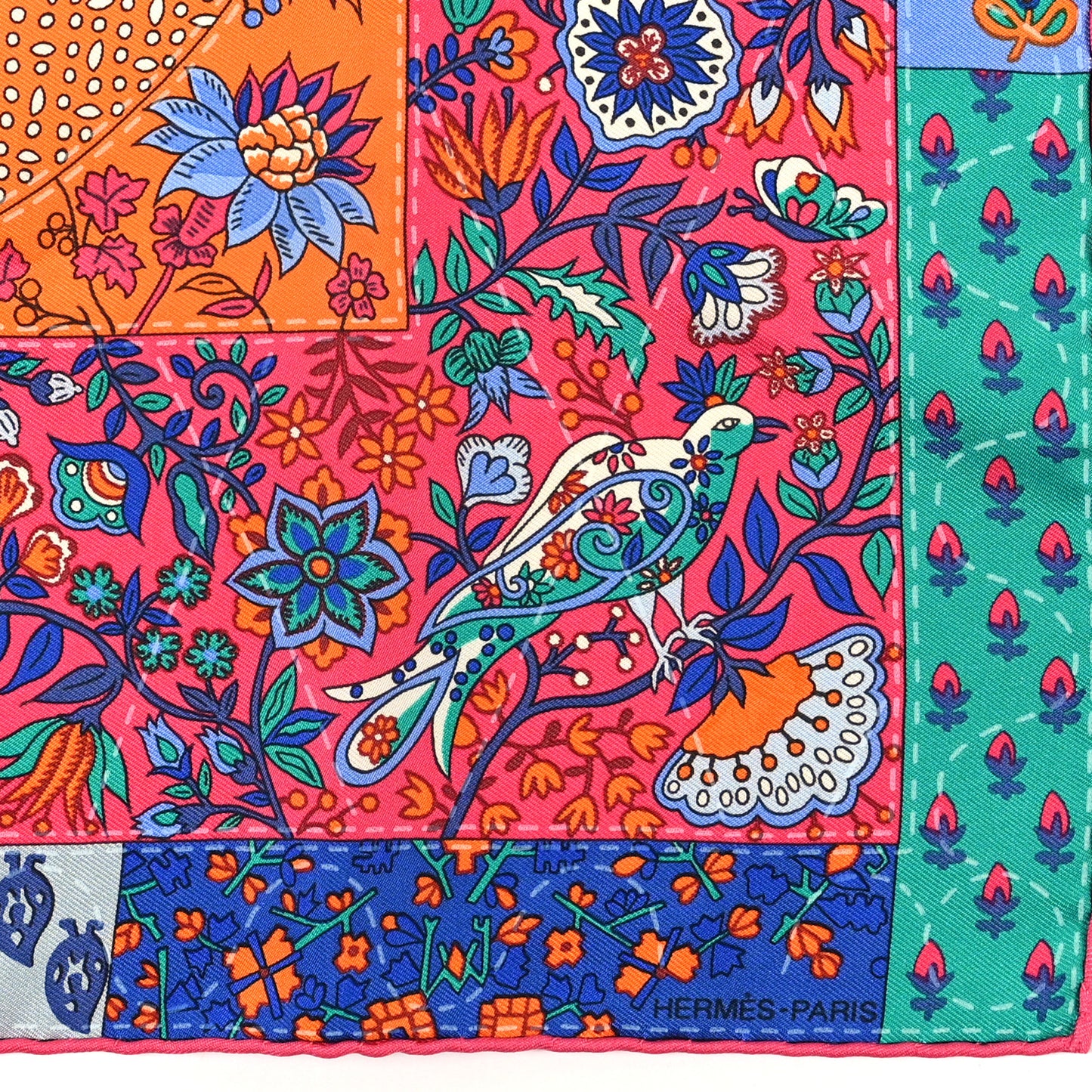 Silk Pique Fleuri De Provence Pocket Square 45 Scarf Rouge Orange Bleu