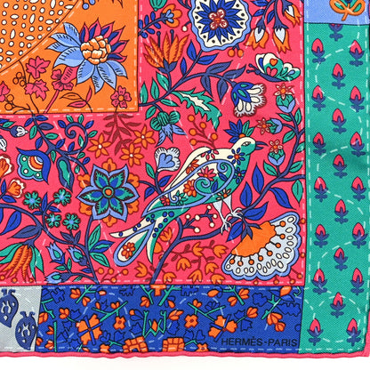 Hermes Silk Pique Fleuri De Provence Pocket Square 45 Scarf Rouge Orange Bleu 2 of 3