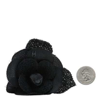 Chanel Tweed Camellia Pin Brooch Black 2 of 6