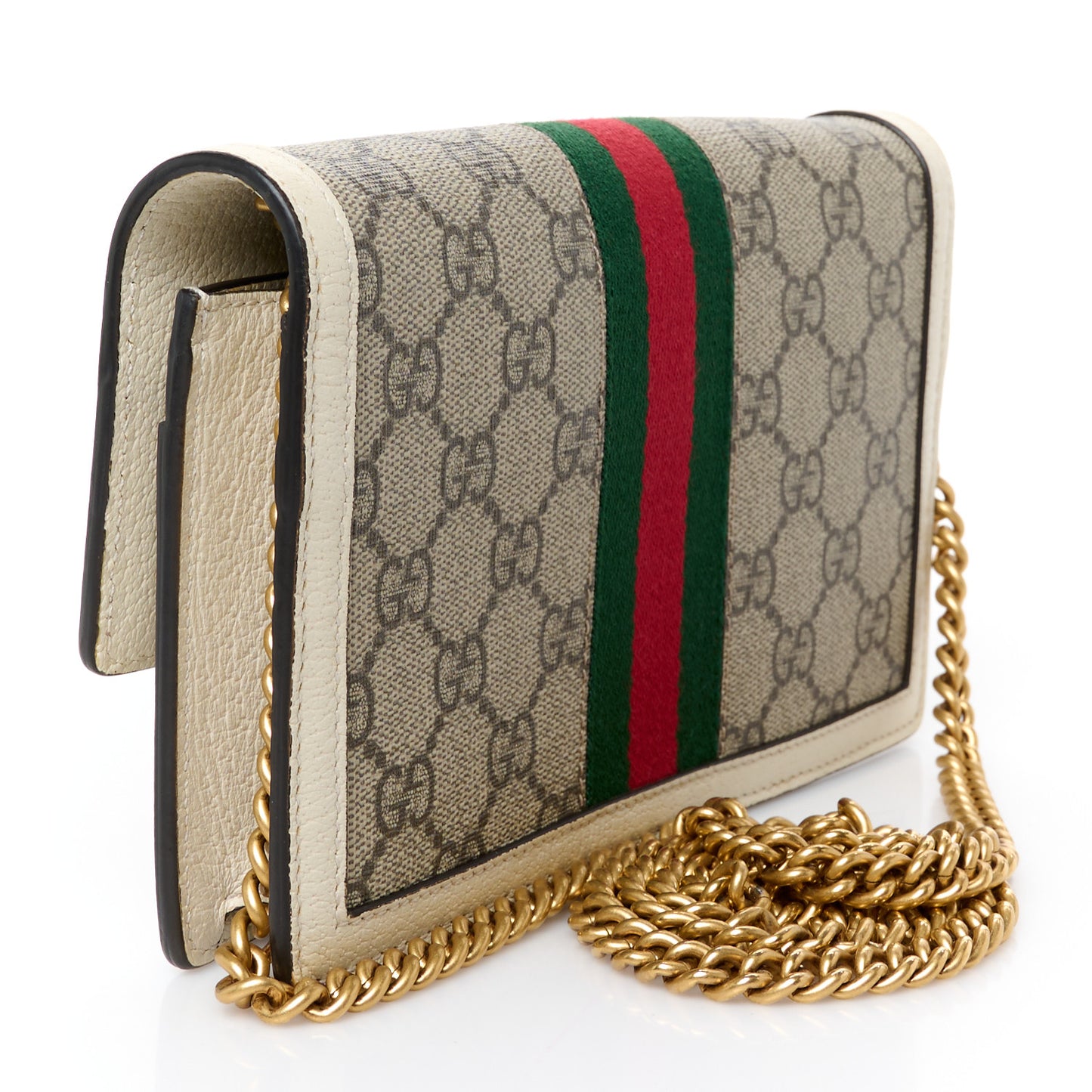 GG Supreme Monogram Web Queen Margaret Chain Wallet White