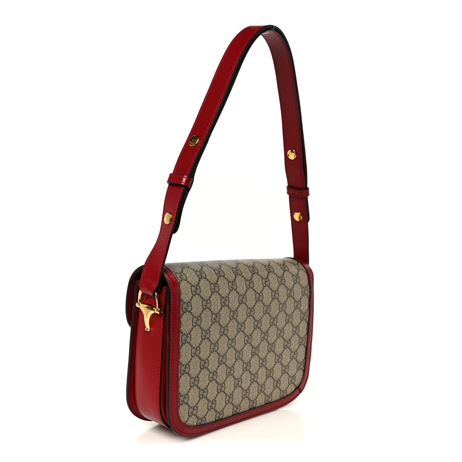 Gucci GG Supreme Monogram Azalea Calfskin Horsebit 1955 Shoulder Bag Beige Ebony New Cherry Red 2 of 11