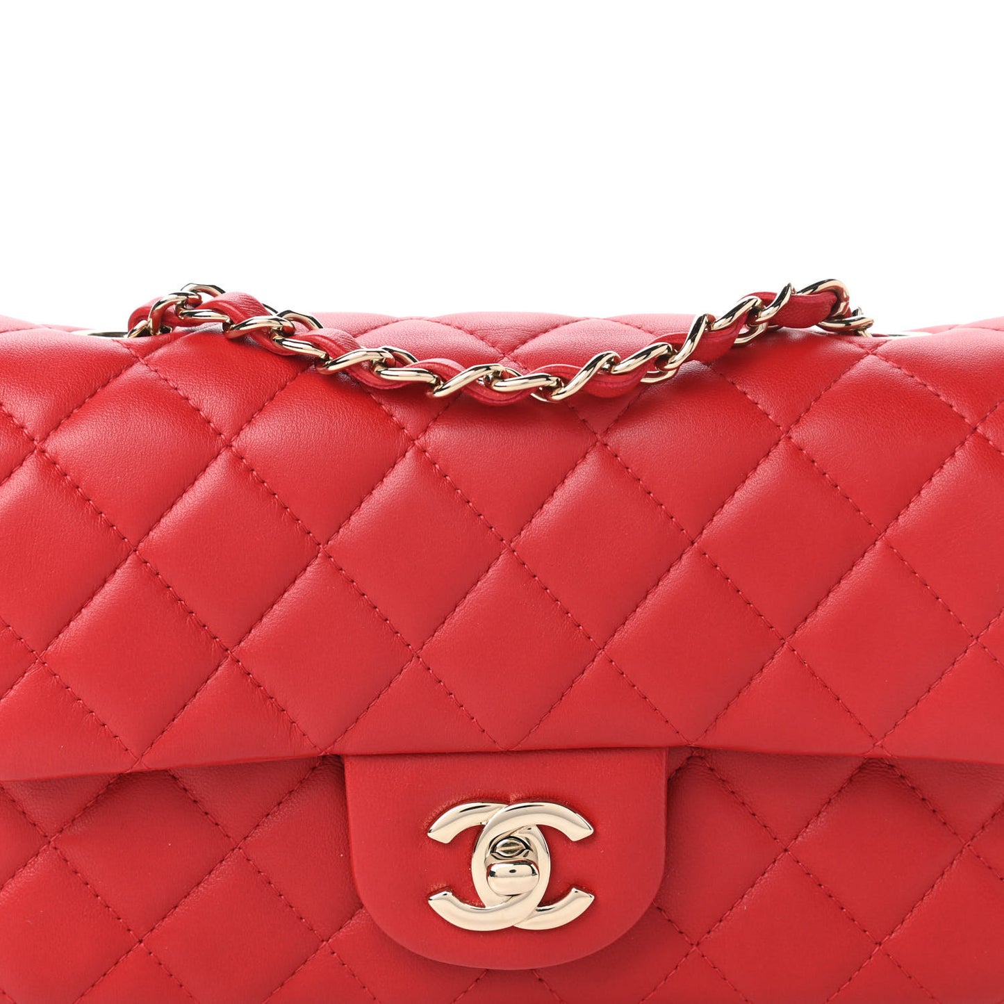 Lambskin Quilted Mini Rectangular Flap Red