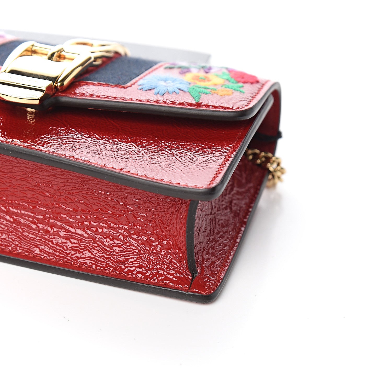 Gucci Patent Embroidered Super Mini Sylvie Chain Shoulder Bag Red 8 of 9