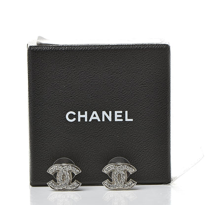 Chanel Crystal Mini Timeless CC Earrings Silver 5 of 5