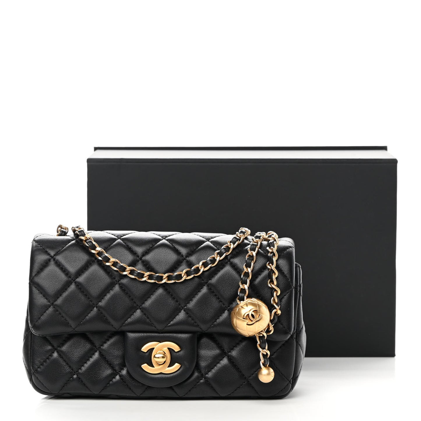 Lambskin Quilted Mini Rectangular Pearl Crush Flap Black