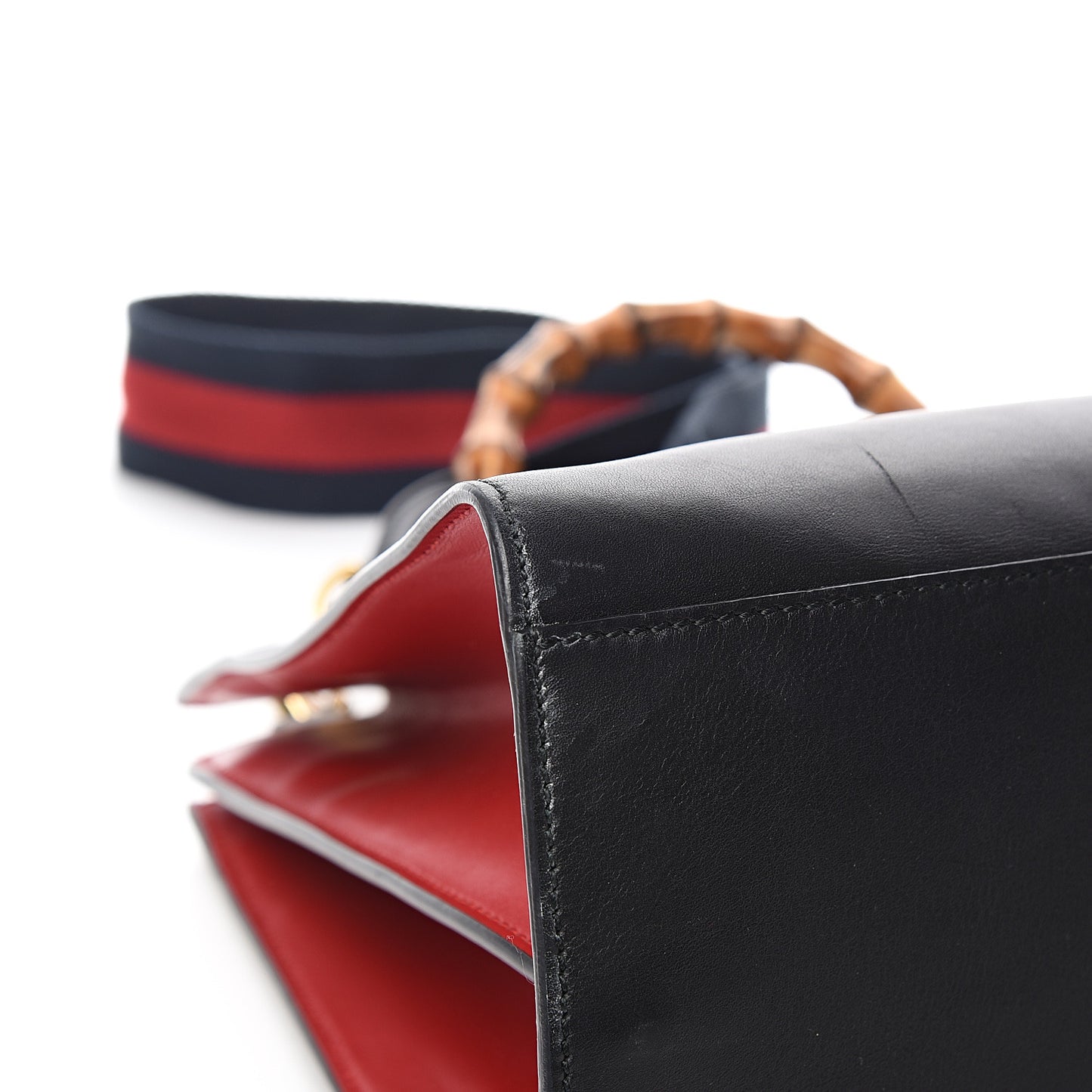 Nappa Bamboo Web Medium Nymphaea Top Handle Bag Black