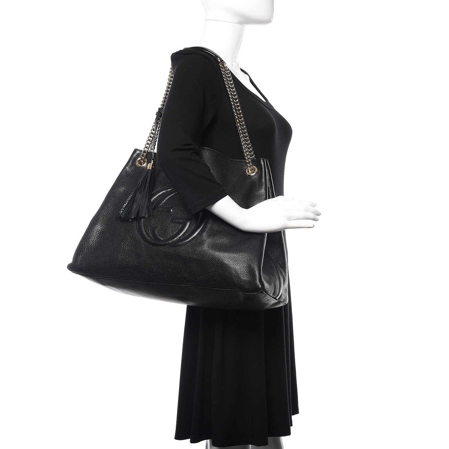 Pebbled Calfskin Large Soho Chain Shoulder Bag Black