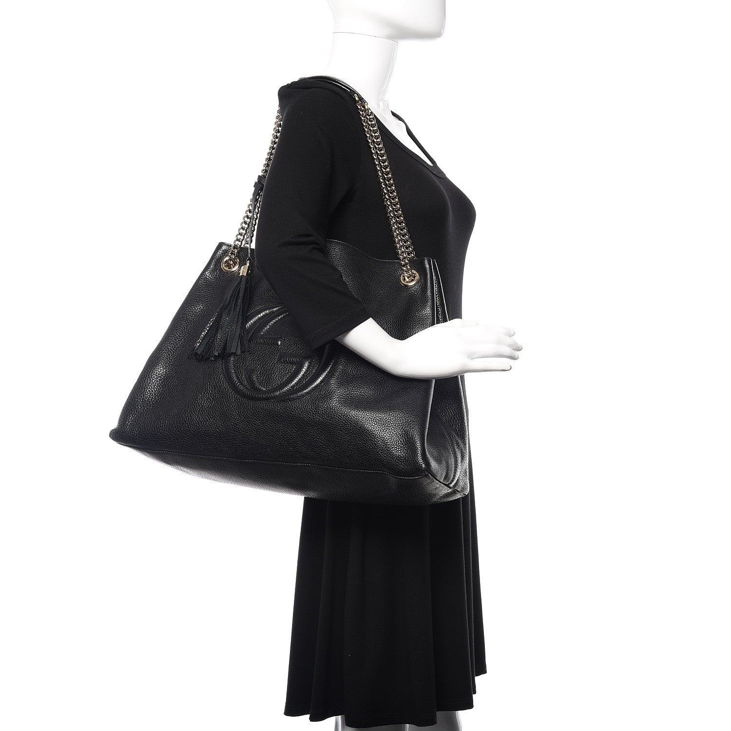 Gucci Pebbled Calfskin Large Soho Chain Shoulder Bag Black 2 of 9