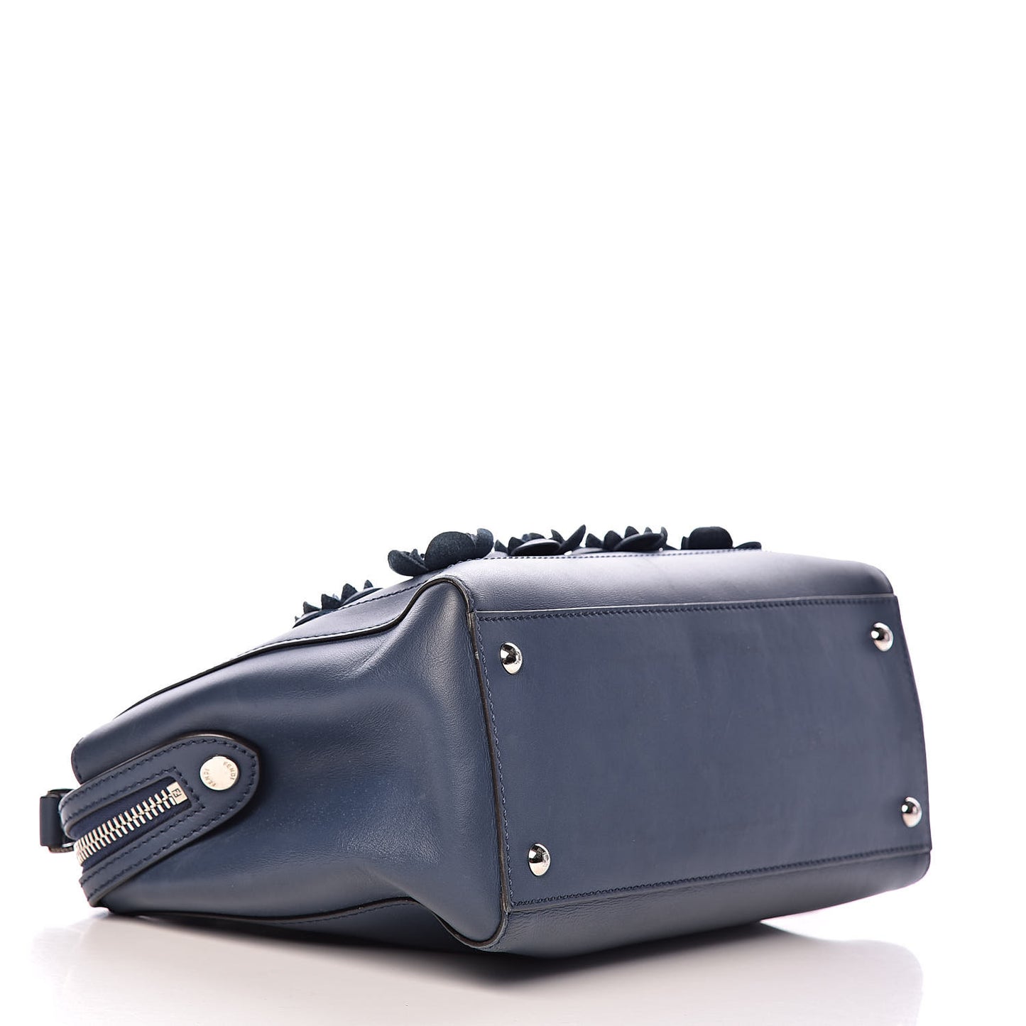 Calfskin Flowerland Studded Dotcom Satchel Blue