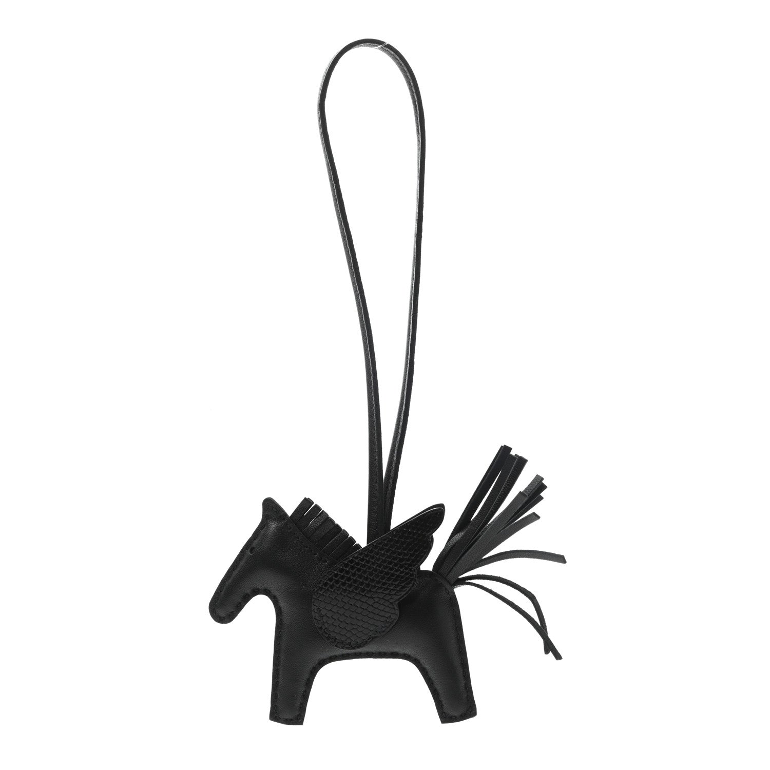 Hermes Milo Lambskin Lizard Touch Grigri Rodeo Pegase Horse Bag Charm PM So Black 1 of 5