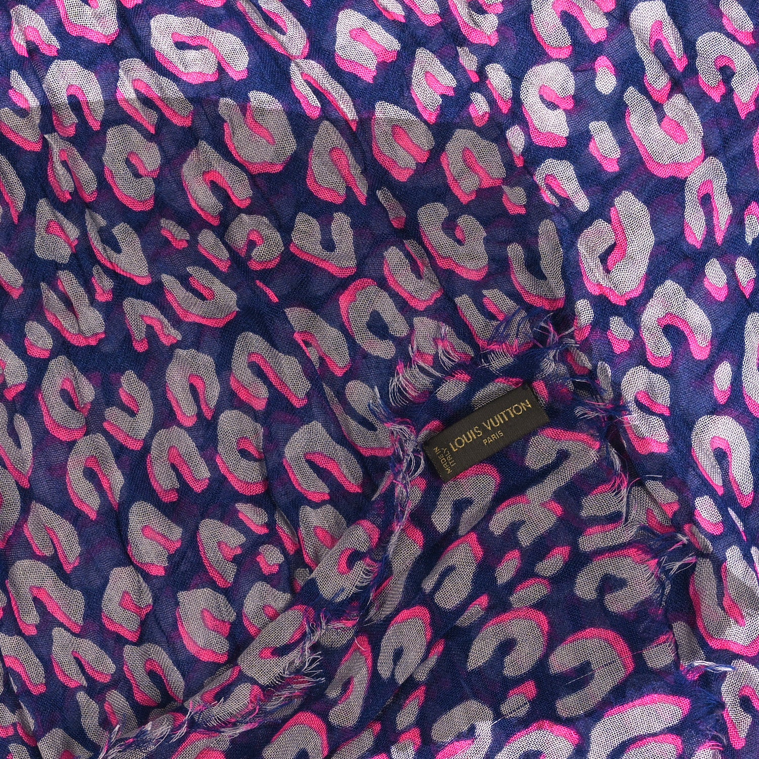 Louis Vuitton Cashmere Silk Sprouse Leopard Shawl Scarf Blue Nuit 3 of 3